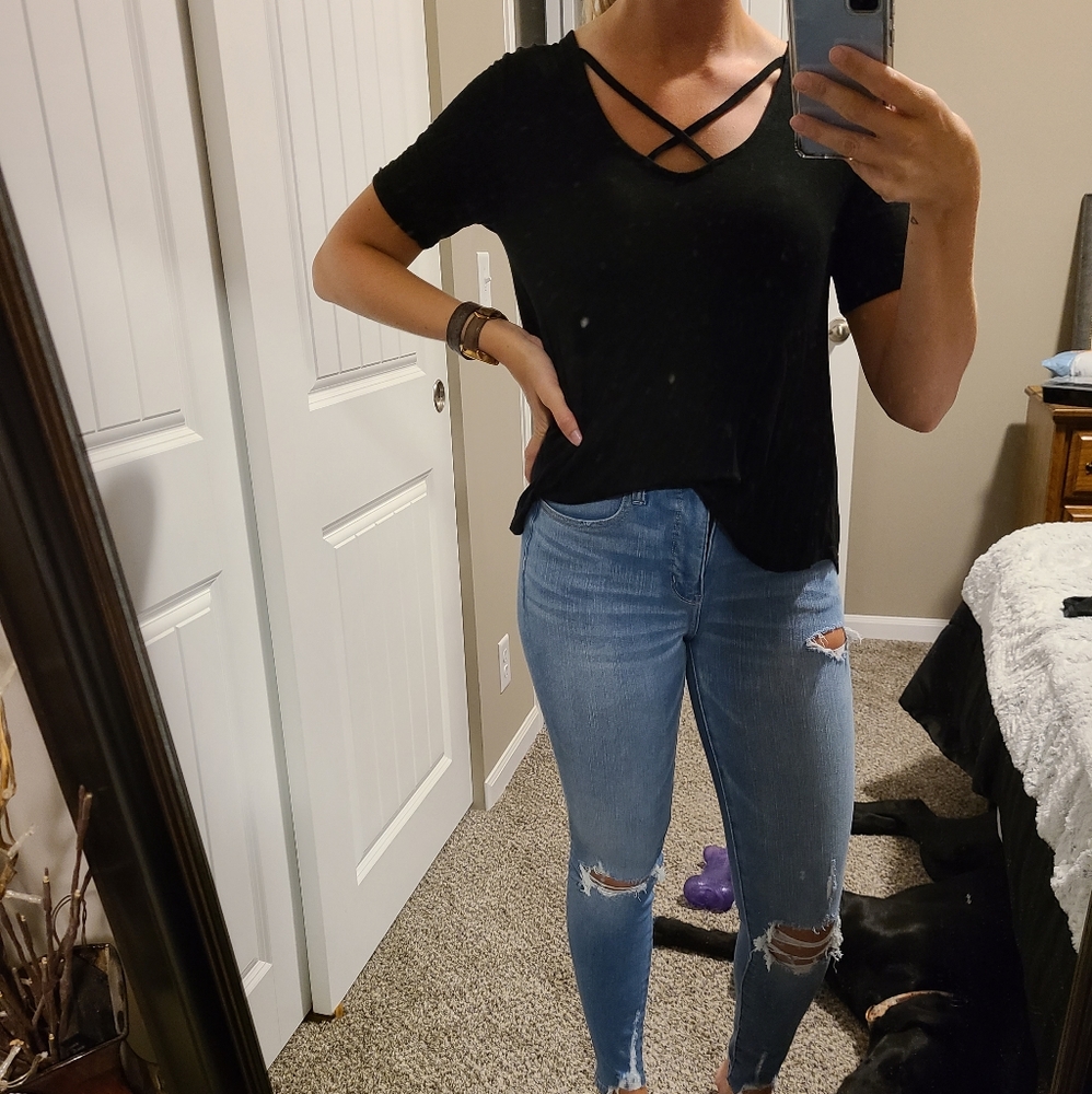 Black, criss cross shirt